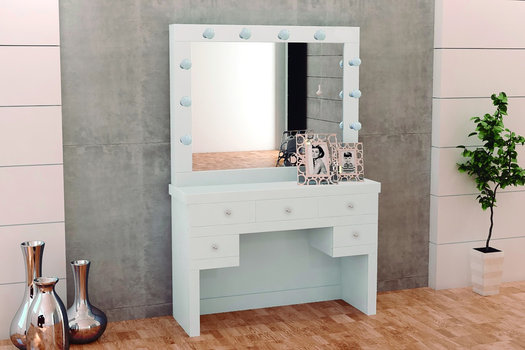 [BLANCO CON LUNA] Tocador Con Luna 5 Cajones Mhera Blanco